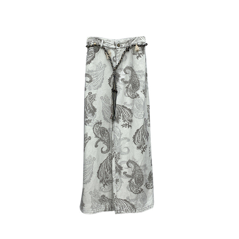 Original text Thirteen Lines Autumn Loose Retro Print Versatile Casual Jeans for Women【Includes Waist Belt】82285