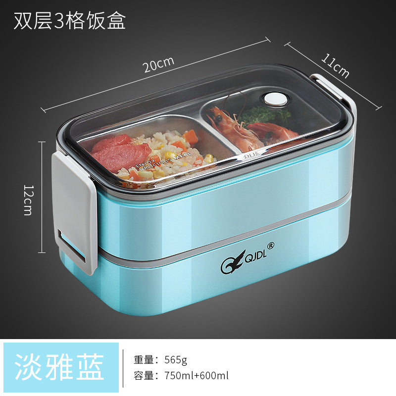 304Stainless Steel Sealed Insulated Lunch Box for Students and Office Workers, Microwave Safe, Double-Layer Lunch Container