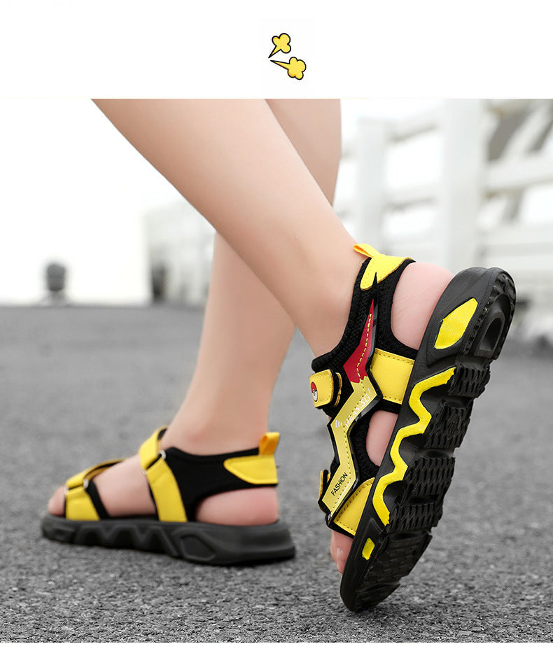 Boys' Fashion Sandals Summer New Children's Velcro Big Kids Student Sports Soft Sole Beach Shoes Non-Slip