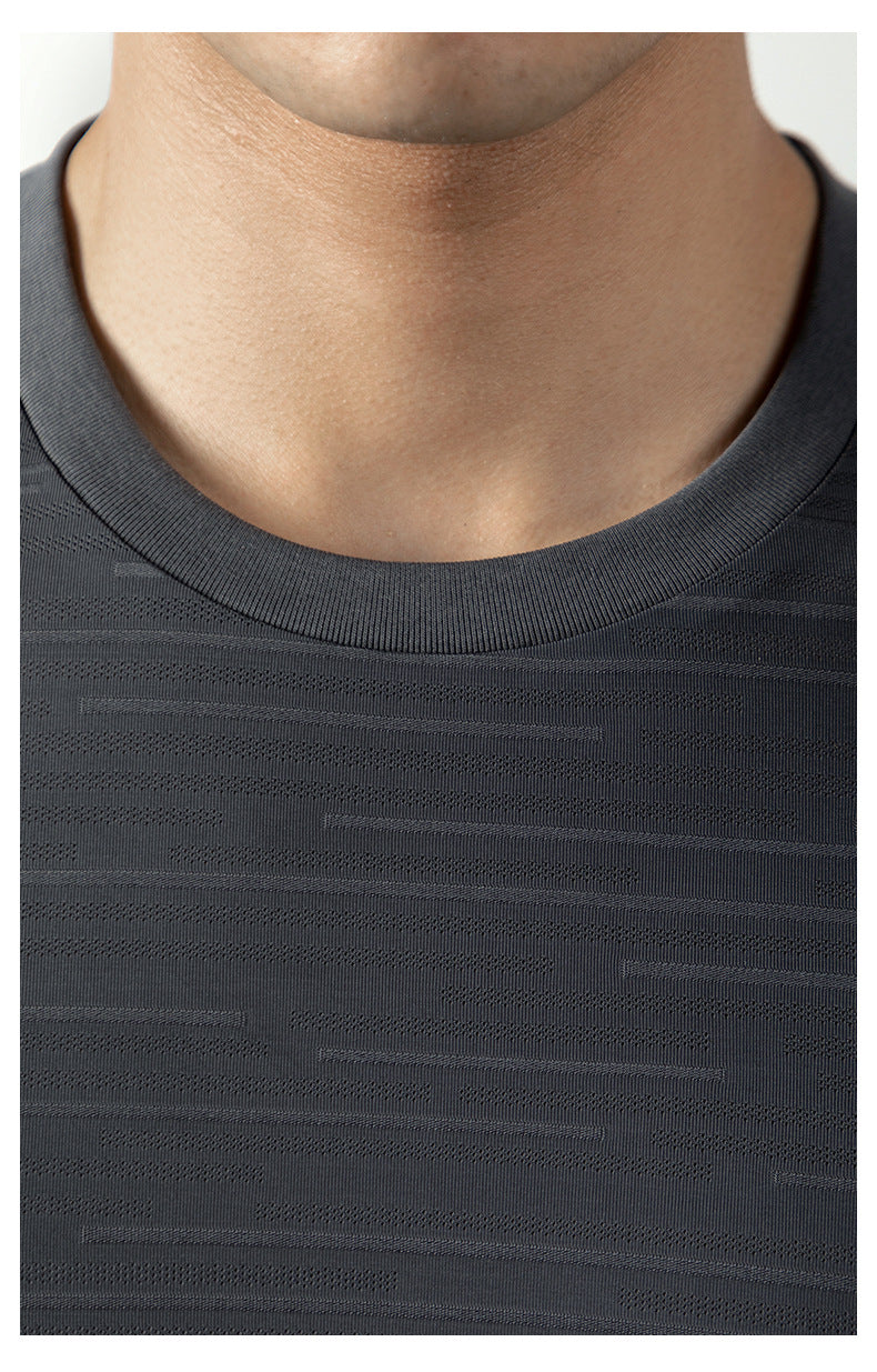 Ice Silk Cool Breathable Men's Short Sleeve t T-shirt2025New summer solid color sports fitness quick-dry short sleeve