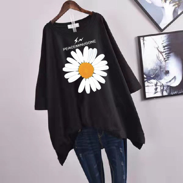 200Plus Size Women's Summer Leaf Print Casual Split Mid-Length Short Sleeve Dress T Women's Loose Fit Plus Size Shirt