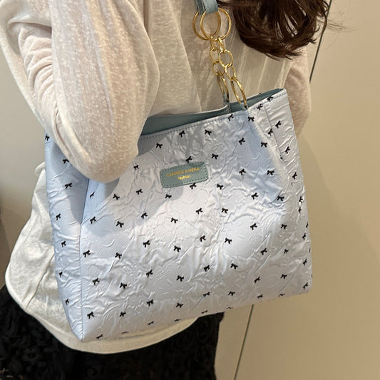 2025Trendy Fashion Bowknot Pleated Large Capacity New Casual Simple Commuter Single Shoulder Crossbody Underarm Bag for Women