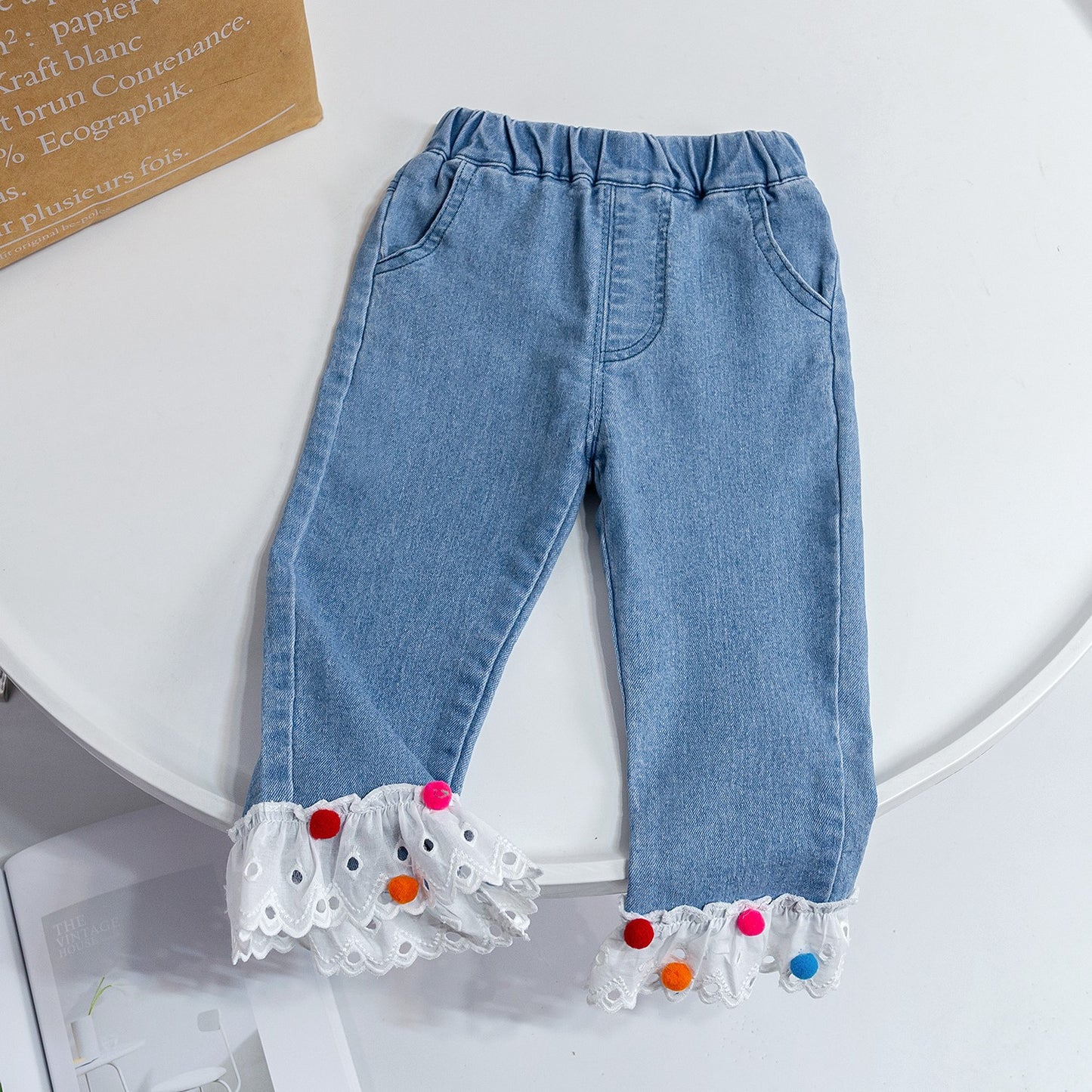 Girls' Jeans2025New Spring and Autumn Children's Korean Style Fashionable Pants Baby Casual Straight Long Pants Trendy