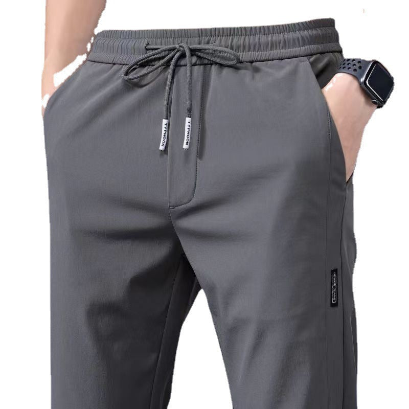 Summer Thin Casual Pants Quick-Dry Loose Plus Size Straight Pants Elastic Durable Sports Ice Silk Long Pants for Men