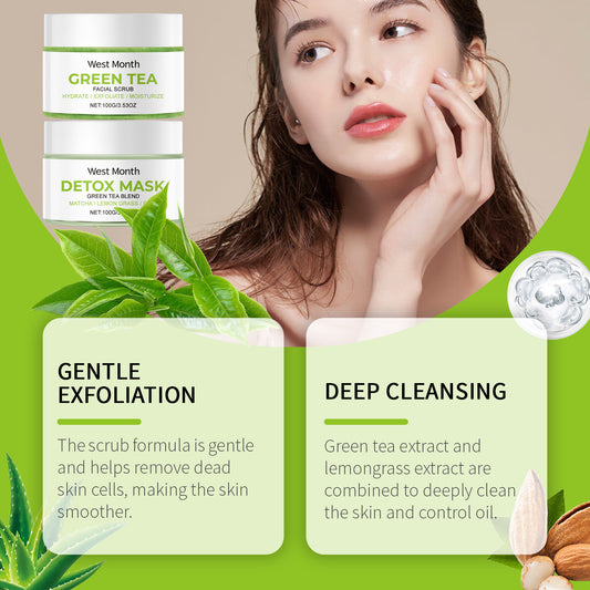 OEM Green Tea Cleansing Set Customized cleansing skin oil balance moisturizing soft refreshing oil control set