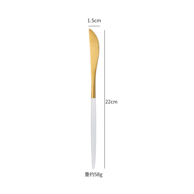 Cross-Border304Stainless Steel Portuguese Cutlery Set Knife Fork Spoon Round Handle Thick Western Cutlery Nordic Hotel Steak Knife
