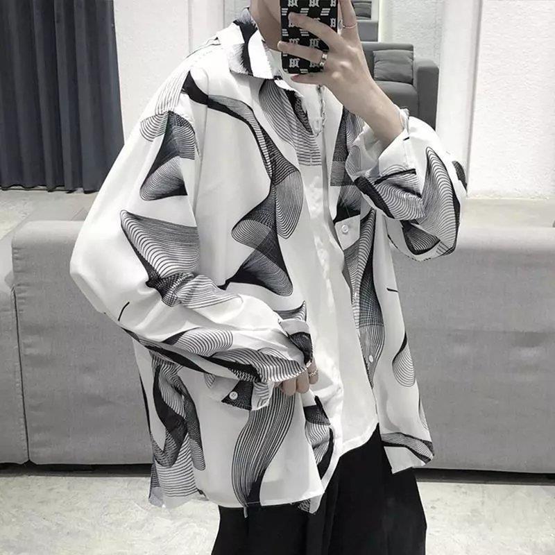 Autumn Hong Kong Style Cool Long Sleeve Shirt for Men Dark Style Design Top Youth Casual Loose Shirt