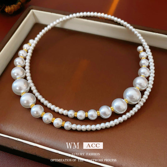Irregular Cross Pearl Choker Versatile High-End Fashion Collarbone Chain French Retro Light Luxury Necklace for Women