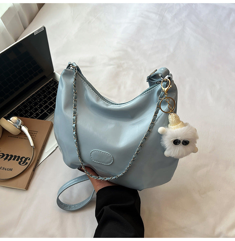 Summer Fashion Simple Casual Soft Surface Fresh Glossy Solid Color Large Capacity Commuter Shoulder Crossbody Bag2025New