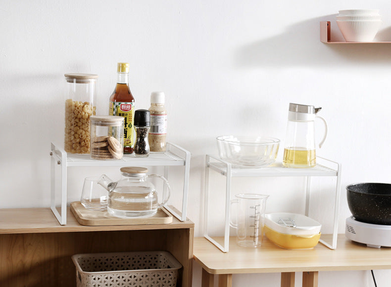 Cabinet Inner Layered Storage Rack Kitchen Countertop White Desktop Storage Rack Organizer Shelf for Seasonings, Bowls, Plates, and Cookware