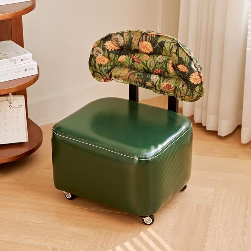 Home Small Stool Living Room Rocking Chair Solid Wood Backrest Rotating Caster Low Stool Entrance Shoe Changing Stool Foot Washing Stool with Wheels