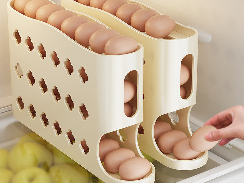 Egg Storage Box Refrigerator Side Door Rolling Egg Food Grade Egg Rack Automatic Egg Box Fresh-keeping Kitchen Organizer