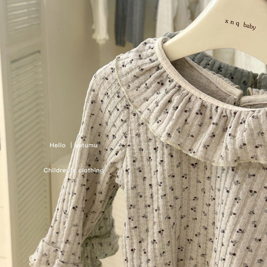 Sweet Little Sister Korean Style Spring and Autumn Girls Baby Soft Floral Base Shirt ins Long Sleeve Doll Collar Loose Lantern Pants