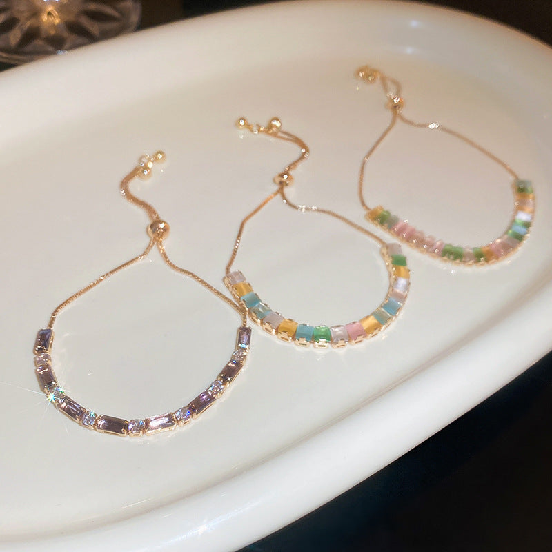 Xiaohongshu Same Style Hot-Selling Zircon Bracelet Light Luxury Niche Exquisite High-End Feel Adjustable Pull Jewelry for Women