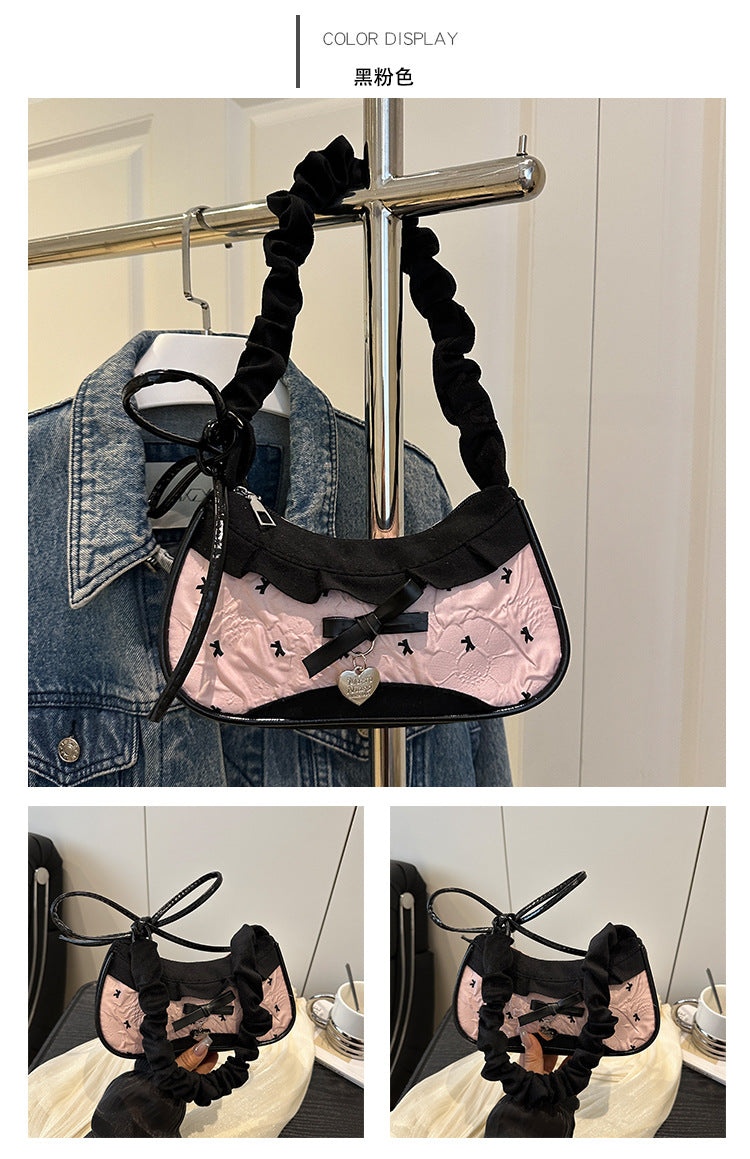 Super Popular Crossbody Bag for Women2025New Plaid Fabric Bag Wrinkled Color-Block Shoulder Bag Popular Commuter Small Square Bag
