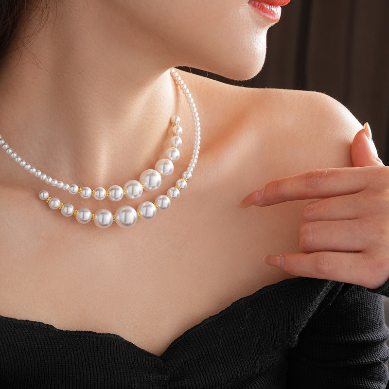 Irregular Cross Pearl Choker Versatile High-End Fashion Collarbone Chain French Retro Light Luxury Necklace for Women