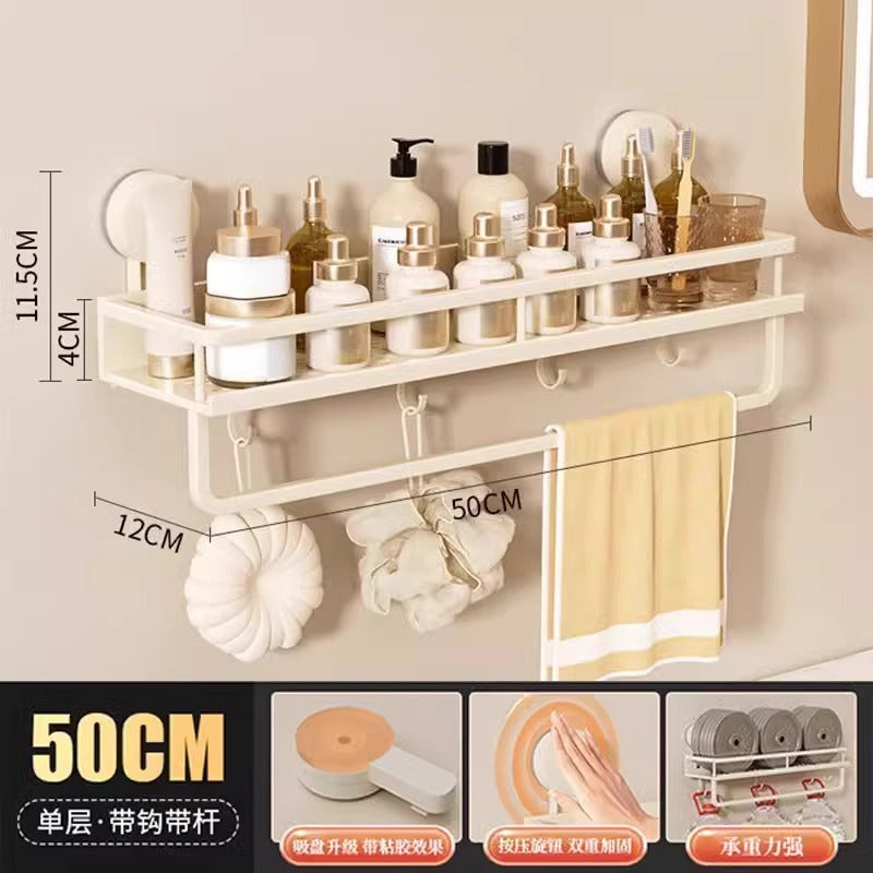 Space Aluminum Bathroom Suction Cup Storage Rack Wall-Mounted No-Drill Towel Rack Washstand Multifunctional Organizer