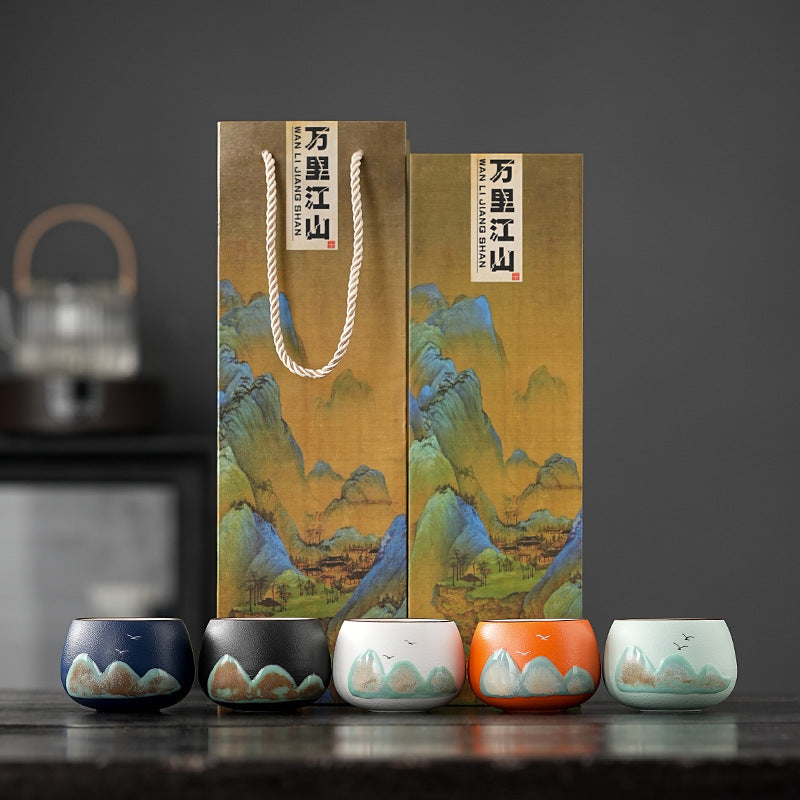 Tea Cup Ceramic Master Cup Personal Single Cup National Trend Forbidden City Cultural Creative Retro Hand-painted Tasting Cup Gift Box Set Souvenir
