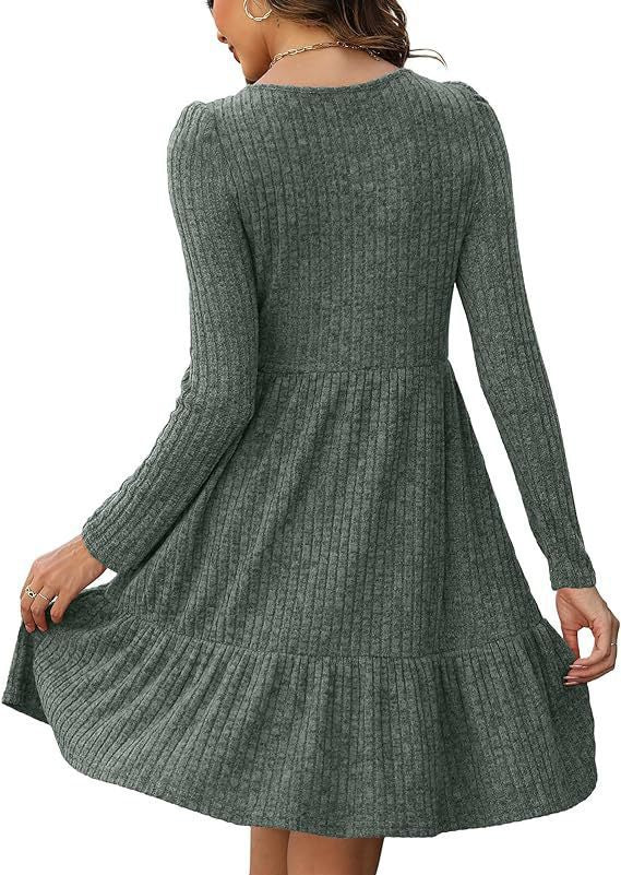 2023Autumn and Winter TEMU Amazon European and American Women's Fashion Cross-Border New Striped Round Neck Knitted Sweater Dress for Women