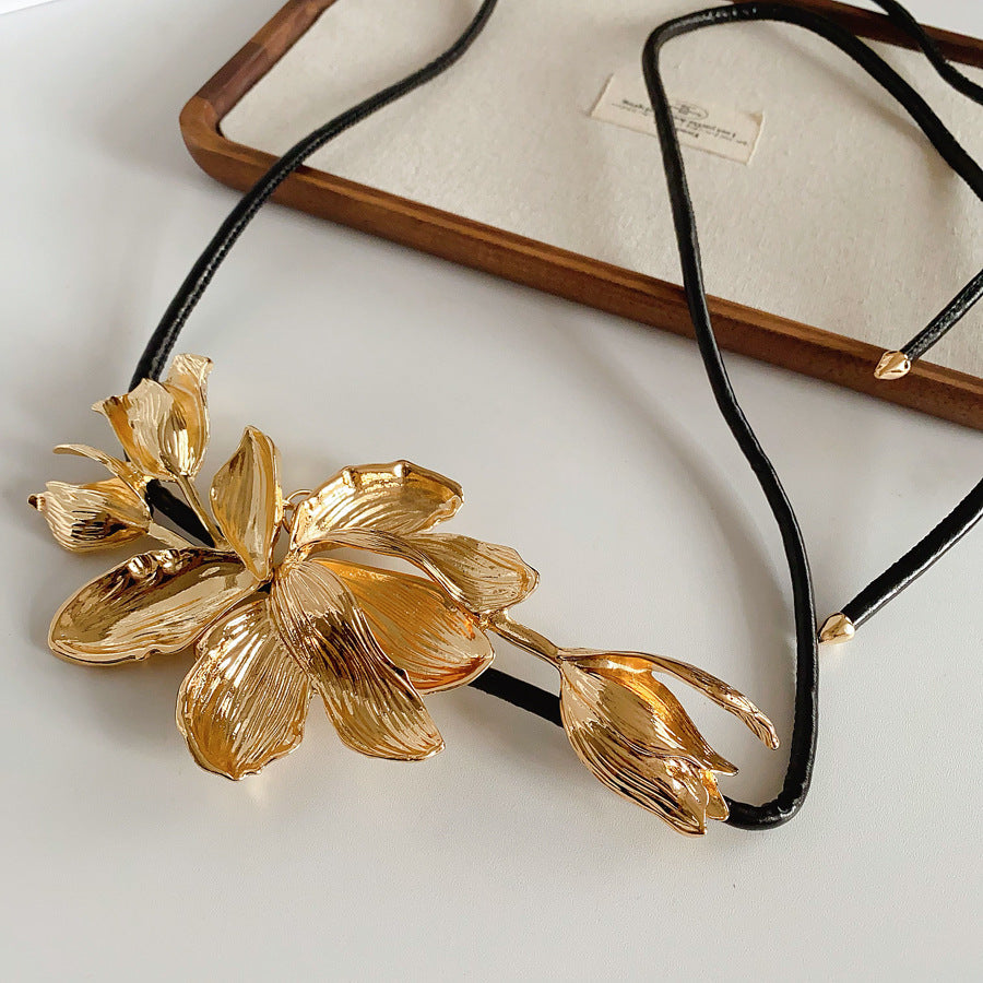 European and American Retro Leather Rope Tulip Flower Waist Chain Cross-Border Exaggerated Fashion Belt Unique Niche Versatile Waist Accessory