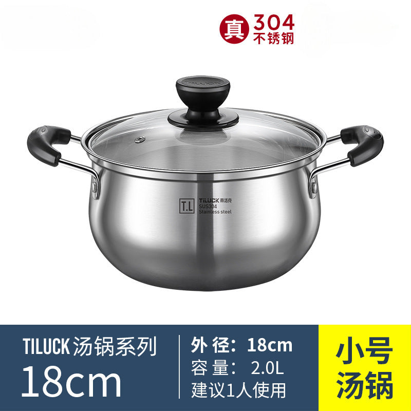304Stainless Steel Soup Pot for Home Use, Non-Coated Instant Noodle Pot, Double Ear Small Pot, Steamer, Special for Gas and Induction Cookers