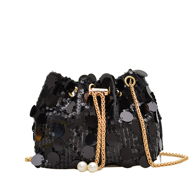 Trendy and High-End Sequin Bucket Bag2025Summer New Fashion Versatile Stylish French Chain Single Shoulder Crossbody