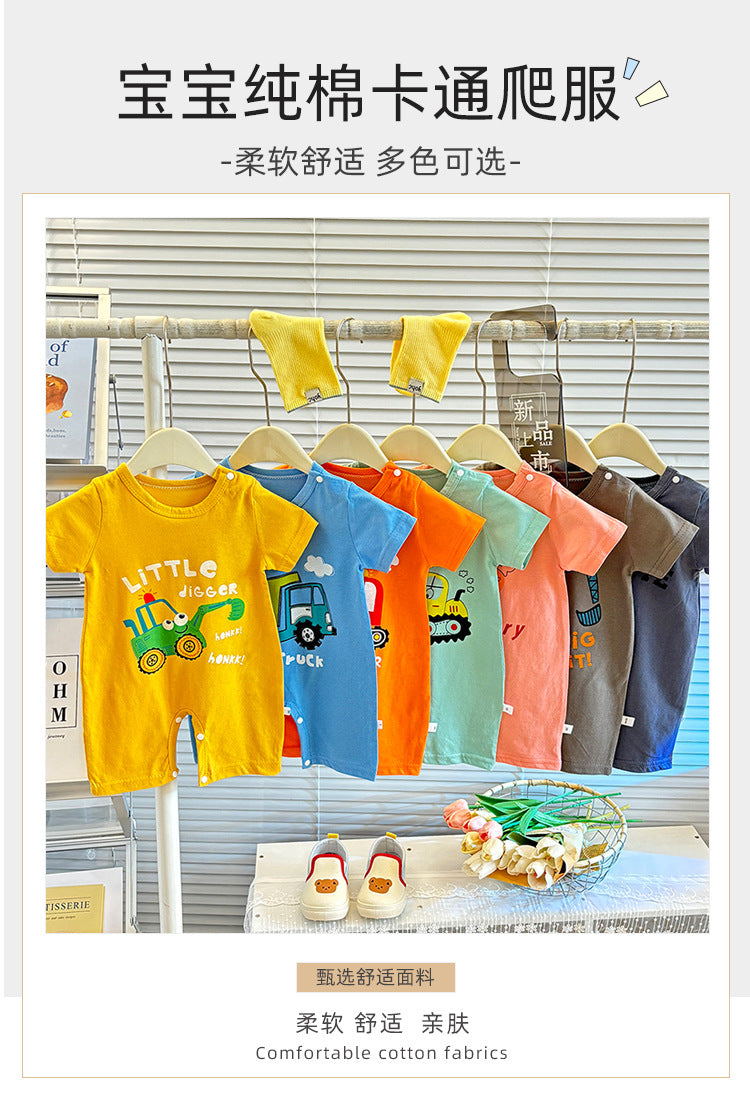 Pure Cotton Infant Jumpsuit Summer Pure Cotton Printed Korean Version Baby Romper Lightweight Breathable Unisex Baby Short Sleeve