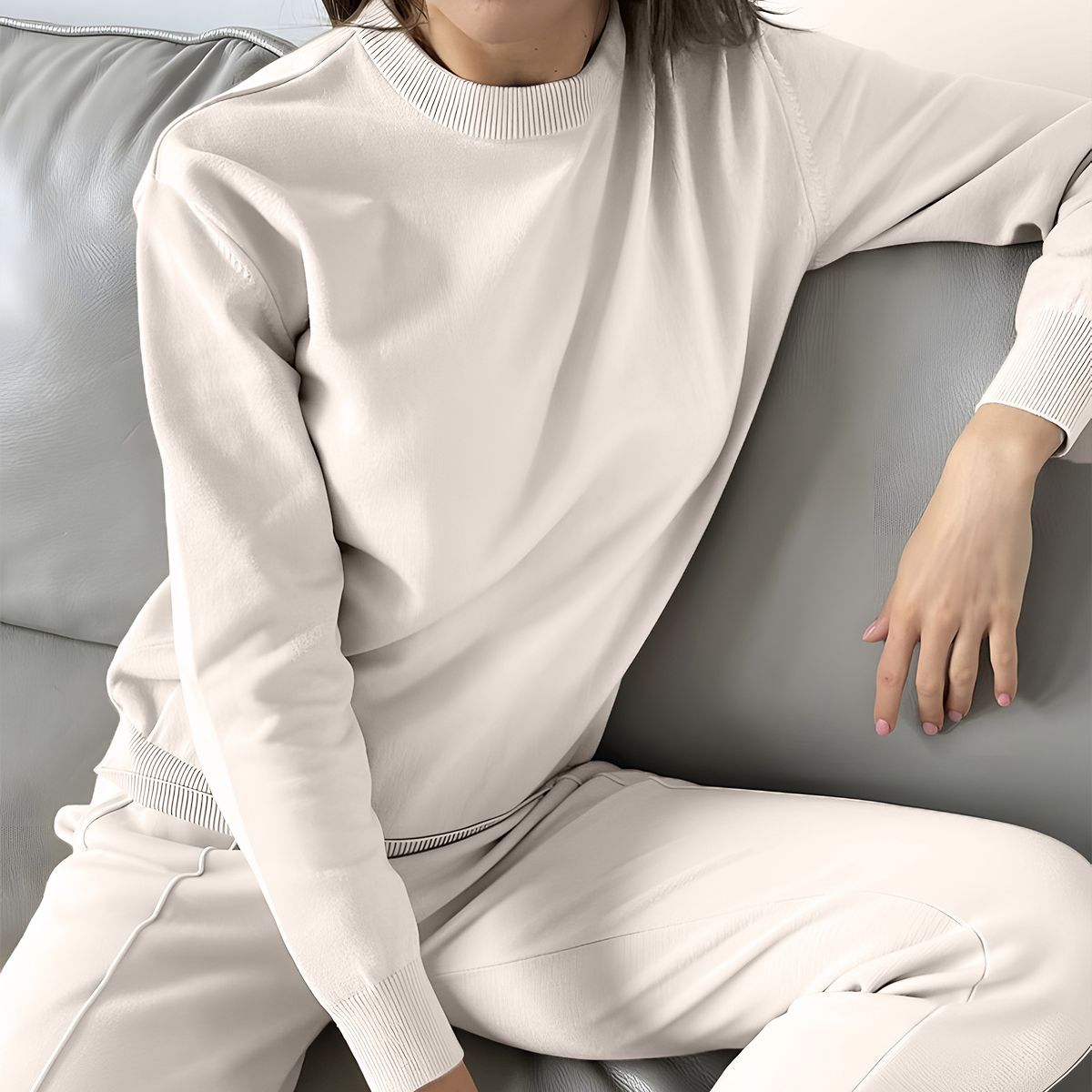 2025Autumn and Winter New ins Women's Loose Round Neck Sweater Set with Carrot Pants European and American Knitted Sets