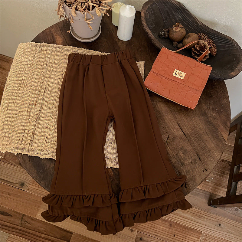 Sweet Little Girl Autumn Outfit Set New Fashionable Retro Autumn Children's Flared Pants Autumn Style Internet Celebrity Children's Clothing