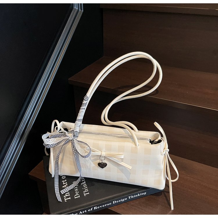 Dopamine Plaid Handbag Small Tote Bag for Women Summer2025New Ballet Style Bow Baguette Bag Underarm Bag Trendy