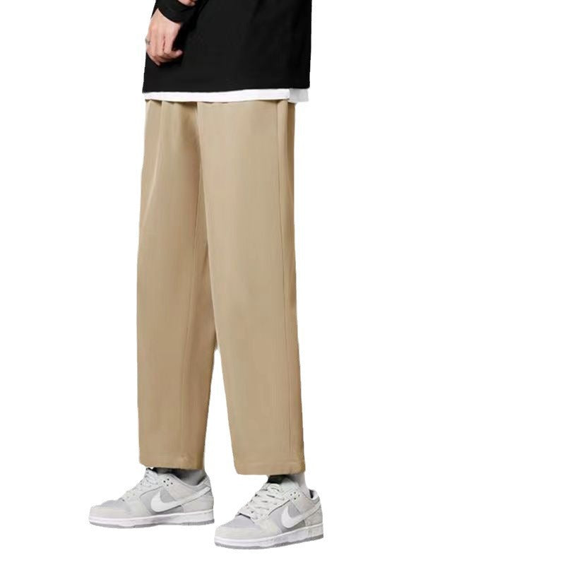Summer Thin Pants Men Straight Pants Boys Trendy Versatile Loose Cropped Pants Students Summer Wide-Leg Casual Pants
