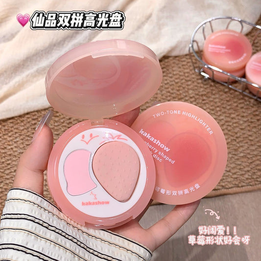 kakashow Raspberry-Shaped Dual Highlight Palette Low Saturation Cherry Blossom Pink Blush Eyeshadow Face Brightening Contouring C574