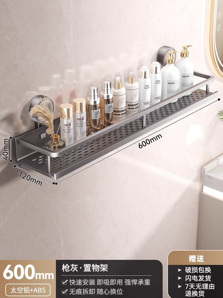 Space Aluminum Bathroom Suction Cup Storage Rack Wall-Mounted No-Drill Towel Rack Washstand Multifunctional Organizer
