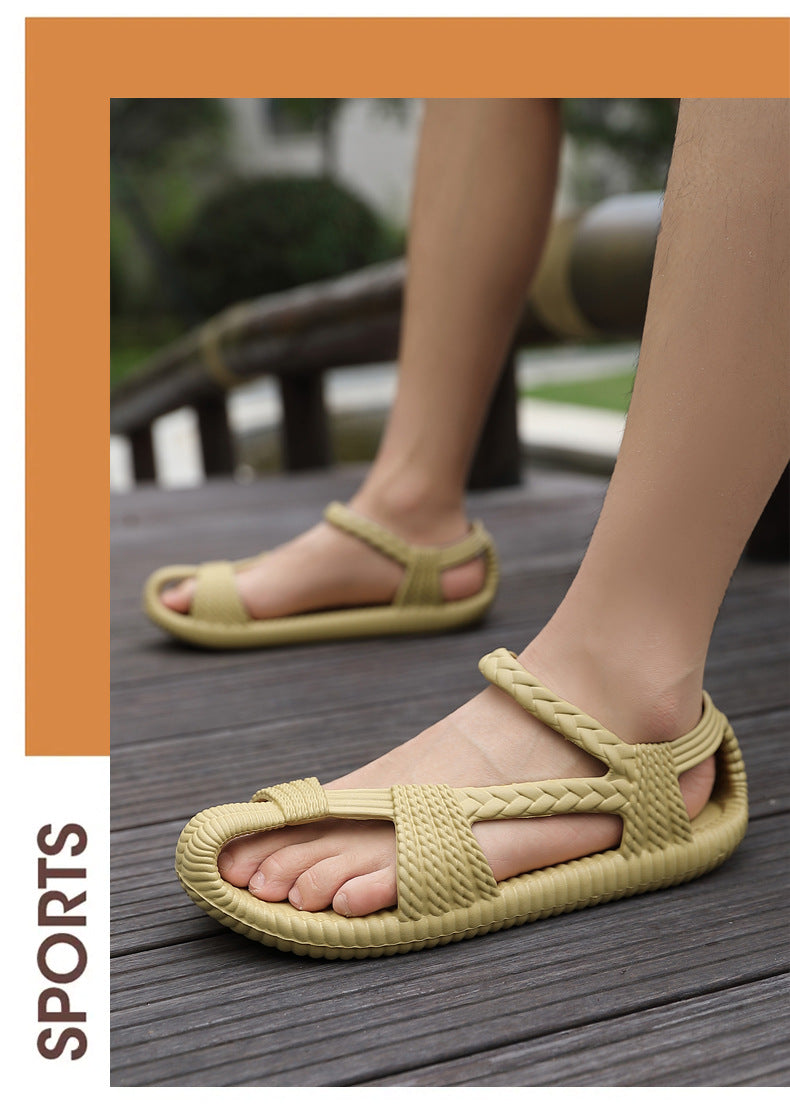 Men's Summer Straw Sandals Hollow Handmade Woven Roman Sandals Vietnamese Slippers Soft Sole Personality Beach Sandals