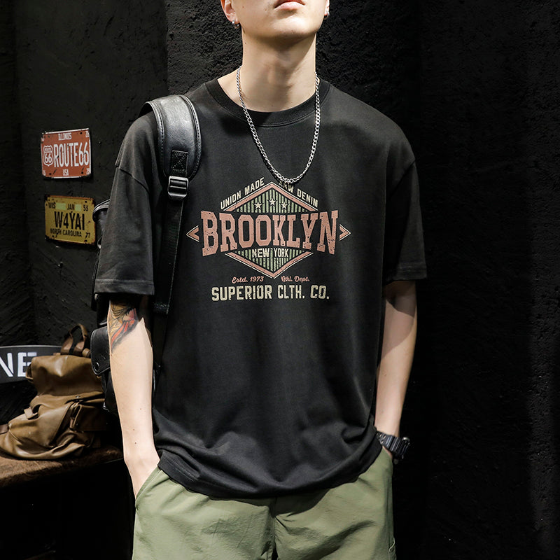 Summer Heavyweight American Style Trendy Brand Short Sleeve Men t Loose Casual Design Trendy Super Popular Retro Plus Size Half Sleeve Shirt
