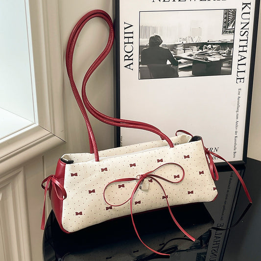 Korean Style High-Value Bowknot Bag for Women2025Summer New Single Shoulder Underarm Bag Fashion Polka Dot Handheld Small Bag for Women