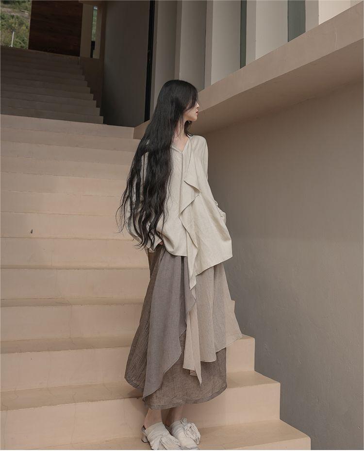 chic Minimalist Wave Long Irregular Patchwork Solid Color Midi Skirt Low Suit Quiet Style Salted Niche