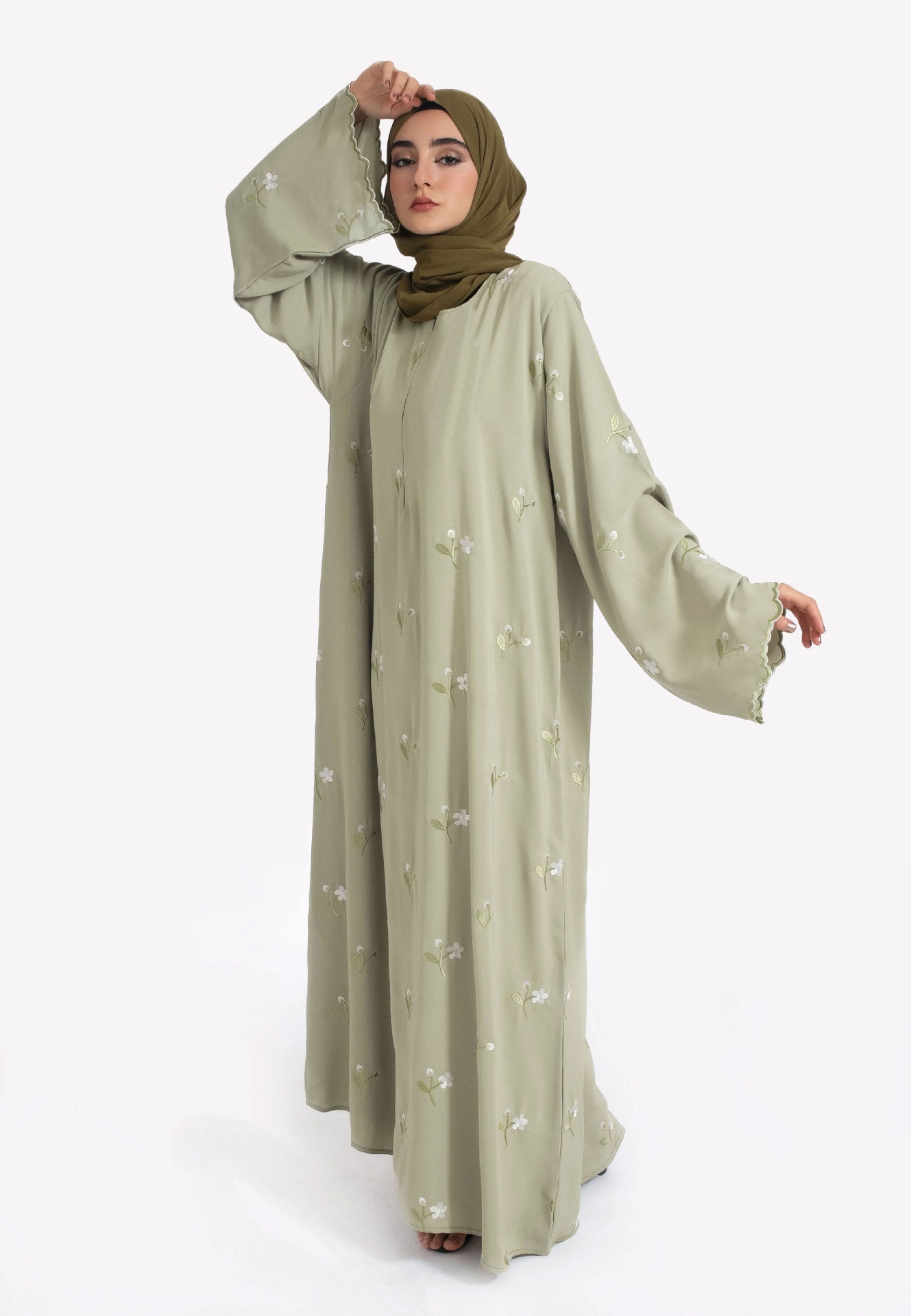 AliExpress Cross-Border New Muslim Middle Eastern Arabic Green Floral Embroidered Fashion Elegant Dress Robe