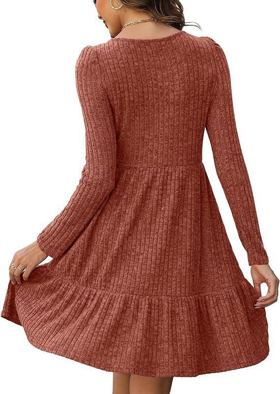 2023Autumn and Winter TEMU Amazon European and American Women's Fashion Cross-Border New Striped Round Neck Knitted Sweater Dress for Women
