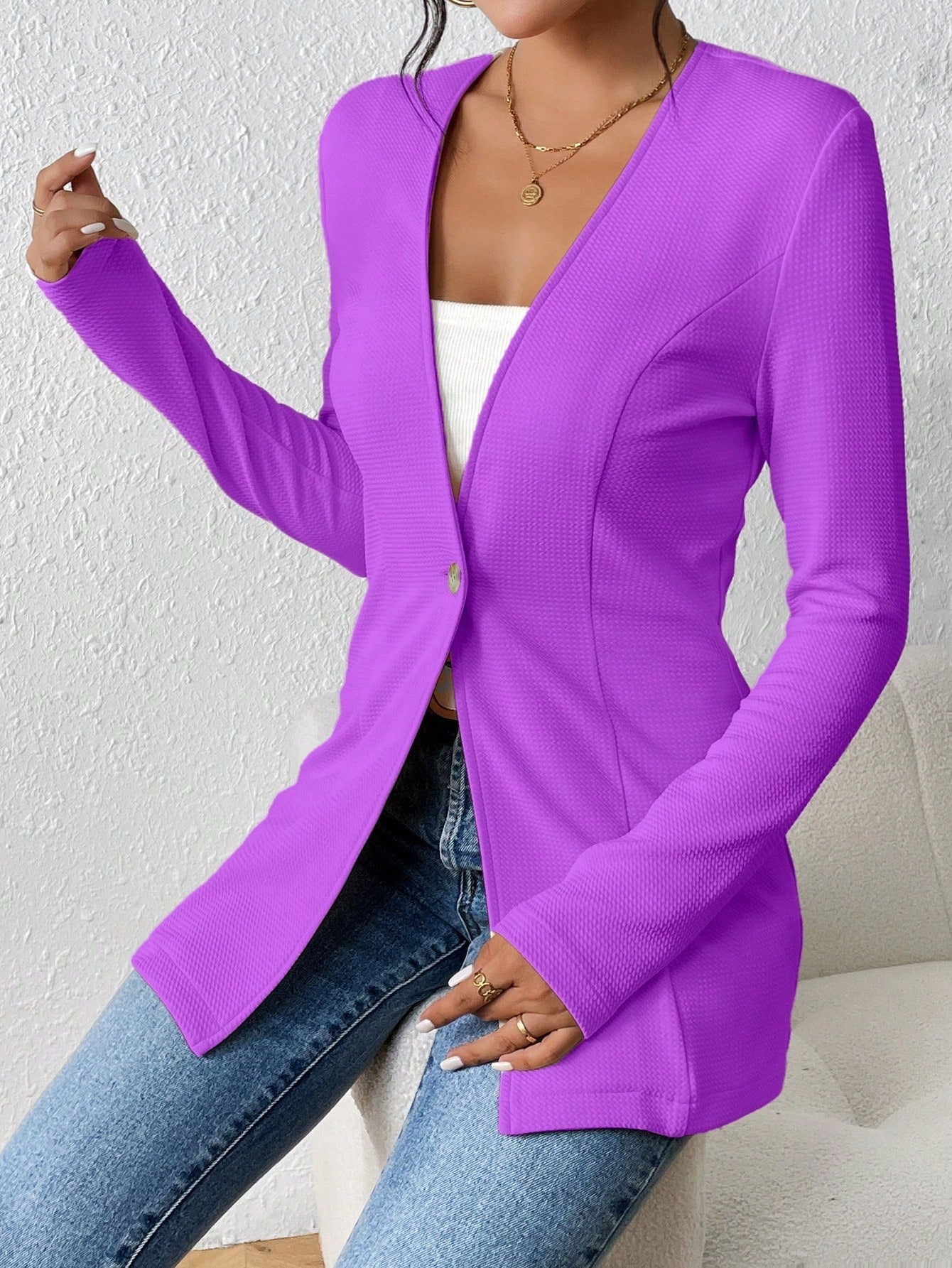 2025New Korean Fashion Style from Amazon Europe and America V Single Button Solid Color Long Sleeve Blazer