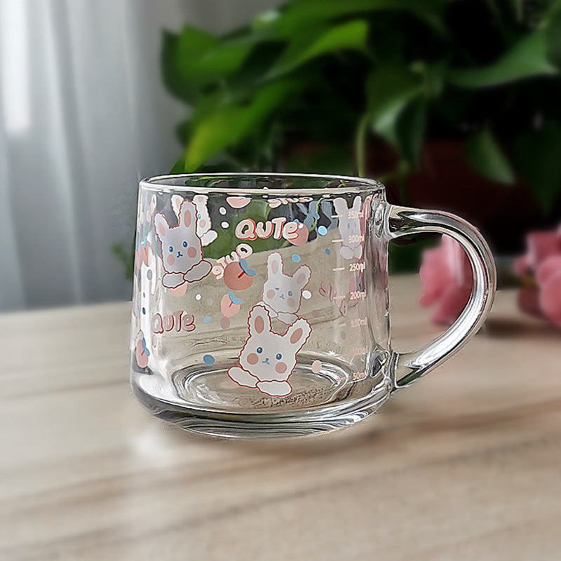 ins Glass Cup with Straw Milk Breakfast Cup Cute Cartoon Graduated Cup with Lid Spoon Gift Customization logo
