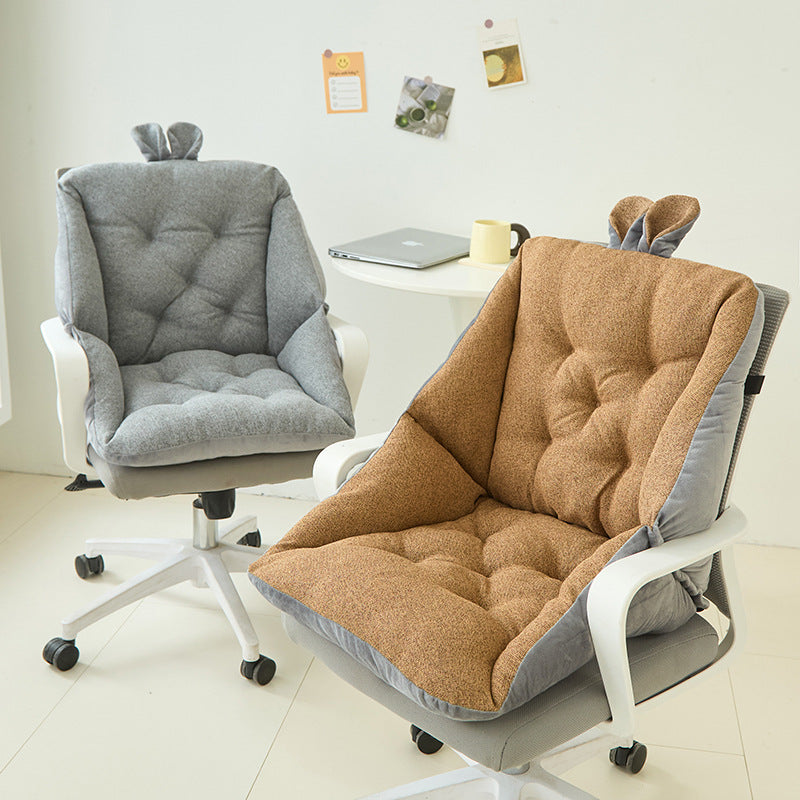 Thickened Seat Cushion and Back Cushion Integrated Ear Thick Cloth Cotton Linen Office Computer Chair Cushion Student Butt Cushion All Seasons