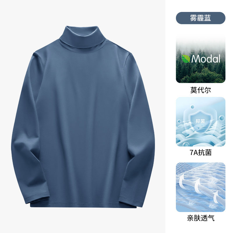 50Modal Long Sleeve t Men's High Neck Thermal Base Layer Shirt2025Fall and winter Inner Layer Fleece-Lined Warm Top