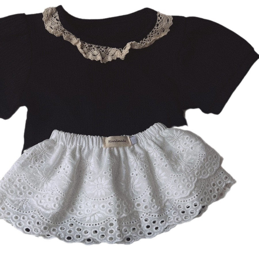 Korean Baby Layered Short Skirt with Lace Trim, Girls' Versatile Apron, French Retro Style, Stylish Ultra Short Cotton Skirt for Children