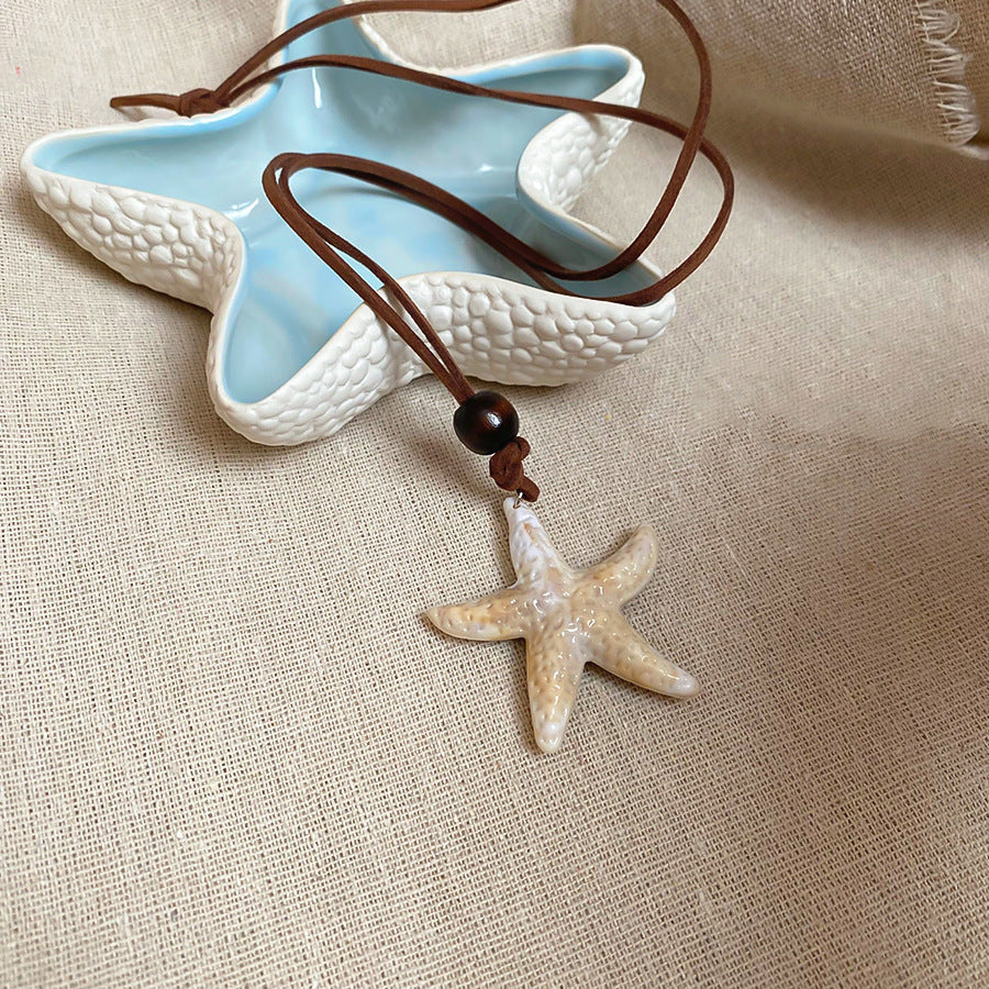 Vintage Distressed Starfish Metal Pendant Necklace Bohemian Ethnic Style Choker Collarbone Chain Vacation Style Necklace for Women
