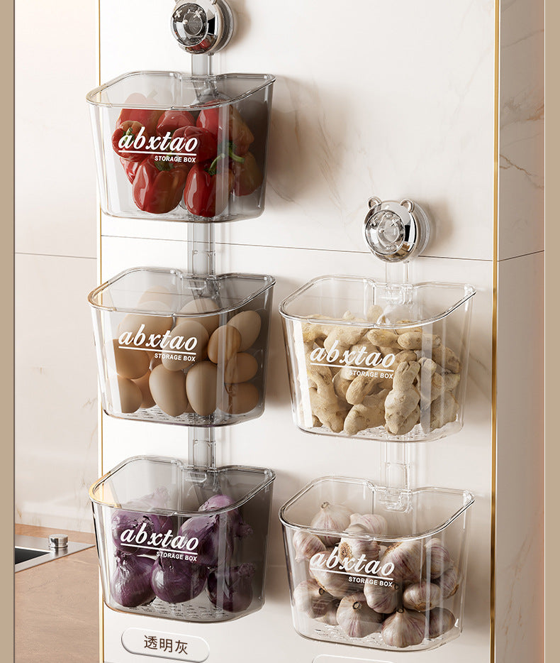 Kitchen Onion Ginger Garlic Storage Box Wall-Mounted Suction Cup Draining Rack Ginger Garlic Storage Artifact No-Drill Hanging Basket