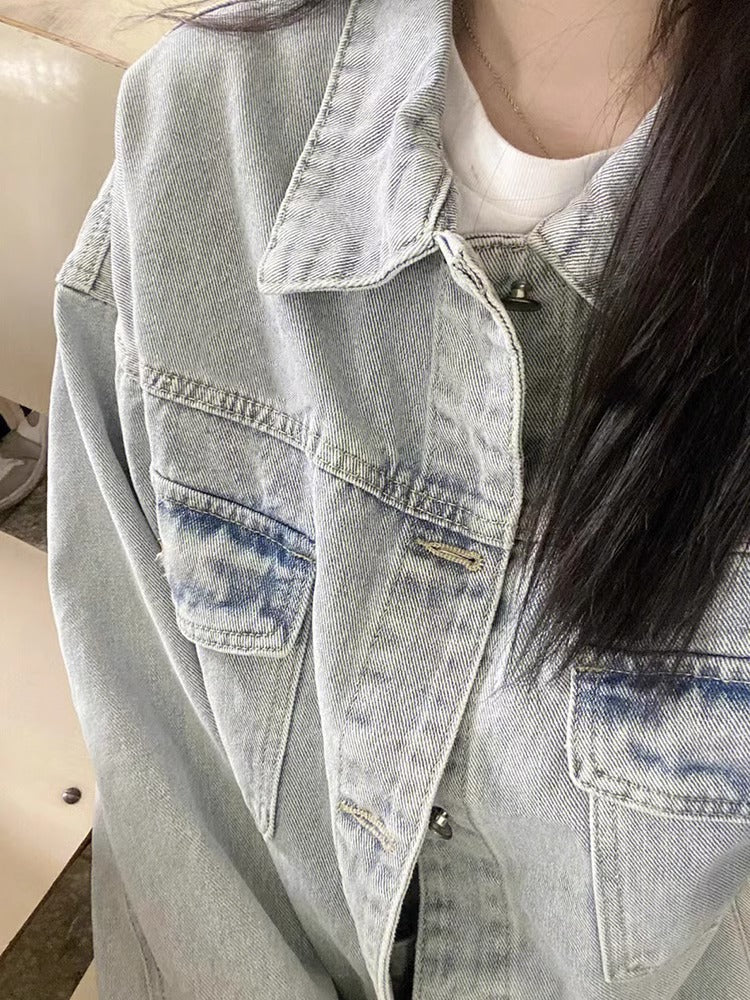 American retro blue denim jacket for women, spring and autumn2025New Year's New Loose Casual Versatile Jacket Shirt Coat