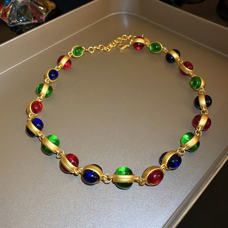 Medieval vintage Light Luxury Necklace Palace Style Heavy Craft Inlaid Diamond Water Drop Collarbone Chain High-end Vintage Necklace for Women