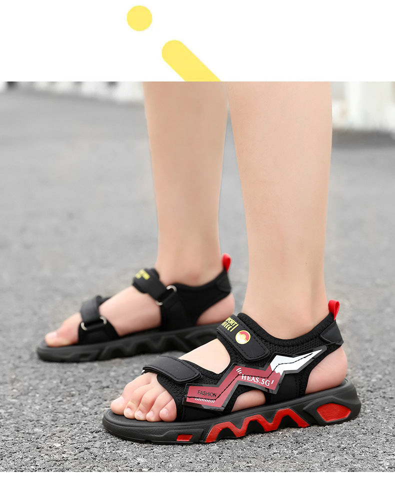 Boys' Fashion Sandals Summer New Children's Velcro Big Kids Student Sports Soft Sole Beach Shoes Non-Slip