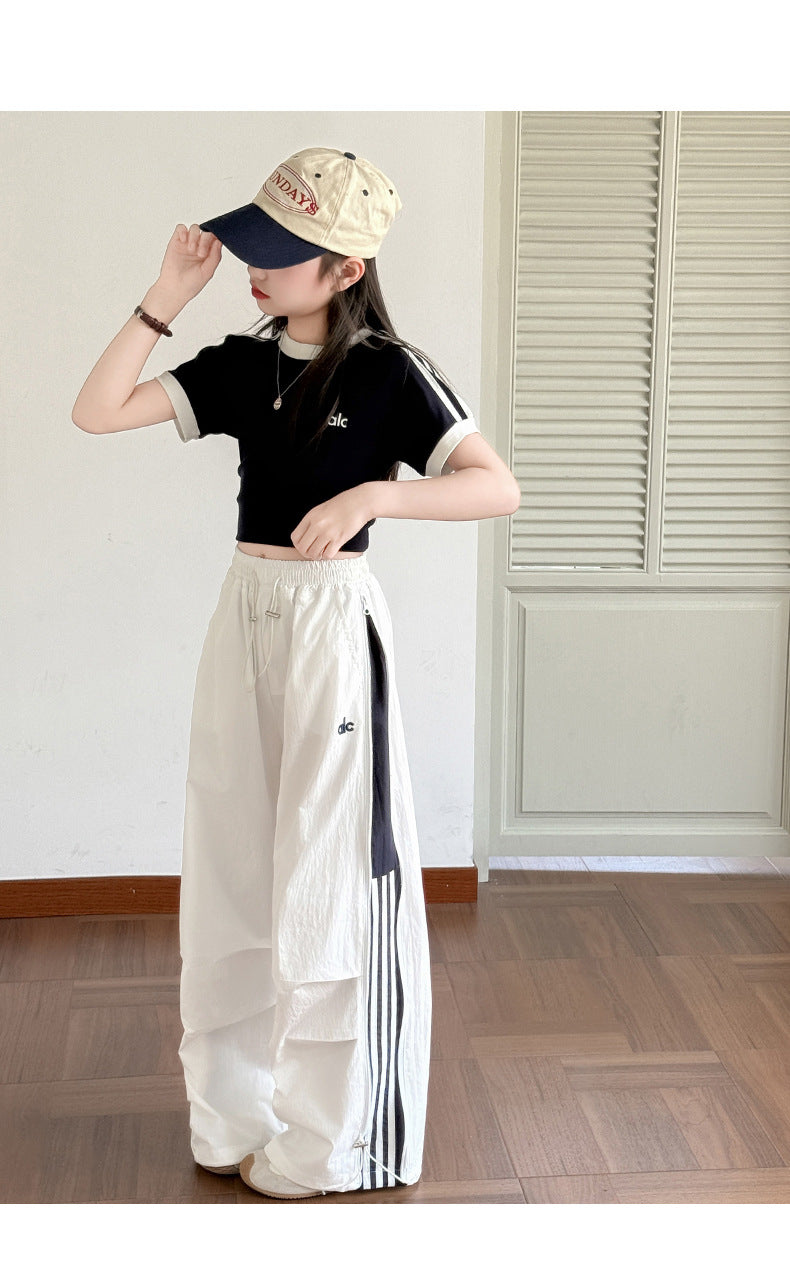 Girls' Summer Thin Pants2025New Cool and Stylish Quick-Dry Cargo Pants for Middle School Students Ice Feel Wide-Leg Pants